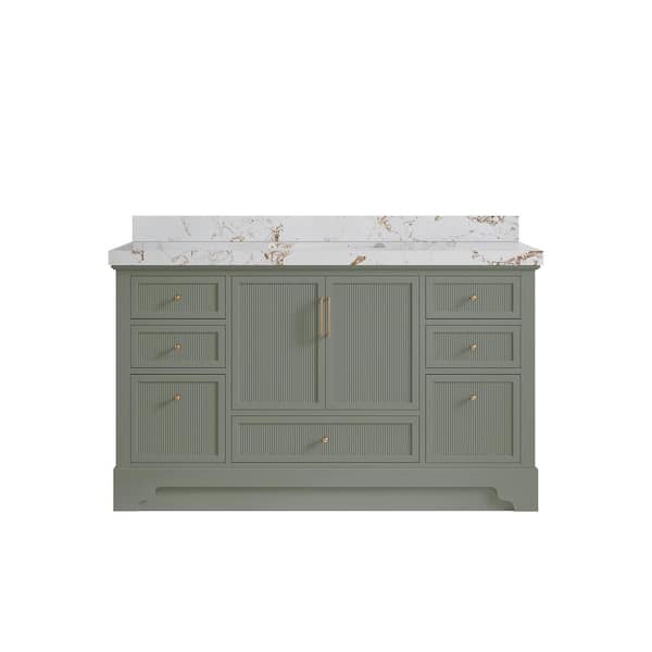Willow Collections Alys 60 in. W x 22 in. D x 36 in. H Single Sink Bath Vanity in Evergreen with 2 in. Viola Gold Quartz Top