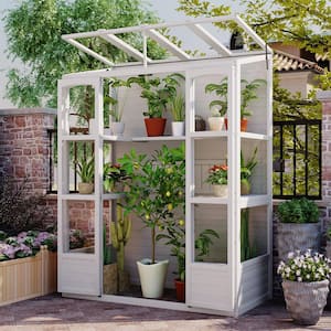 58 in. W x 29 in. D x 78 in. H White Wooden Outdoor Greenhouse Frame with 4 Independent Skylights and 2 Folding Shelves