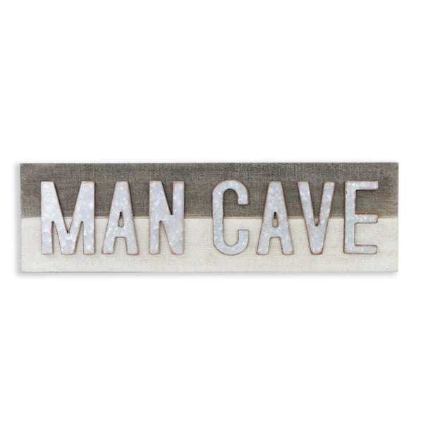 HomeRoots 32 in. x 8.25 in. Grey, Brown Man Cave Wood and Metal Wall Art 1-Piece