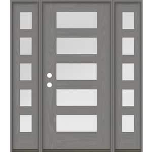 ASCEND Modern 64 in. x 80 in. 5-Lite Right-Hand/Inswing Satin Glass Malibu Grey Stain Fiberglass Prehung Front Door/DSL