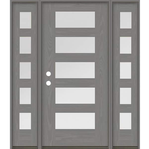 Krosswood Doors ASCEND Modern 64 in. x 80 in. 5-Lite Right-Hand/Inswing Satin Glass Malibu Grey Stain Fiberglass Prehung Front Door/DSL