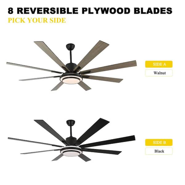 Areo72 in. Indoor Modern Black Large Ceiling Fan with LED Light and Remote, Reversible 6-Speed fan Light for Living Room