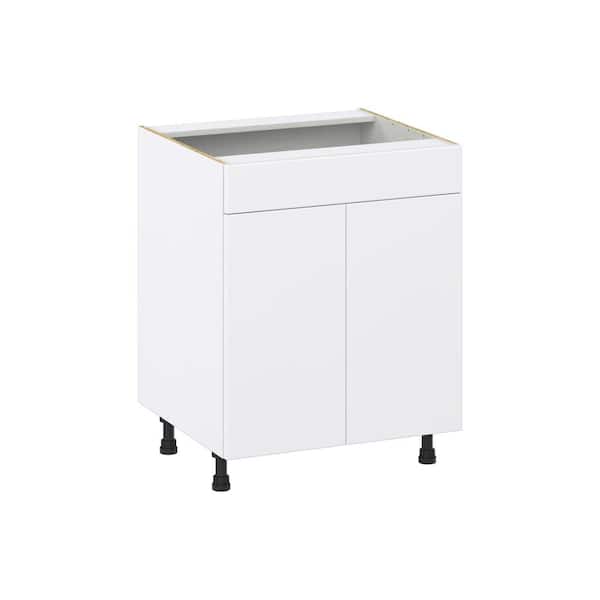 J COLLECTION Timberline 27 in. W x 24 in. D x 34.5 in. H Assembled Slab Sink Base Kitchen Cabinet in Bright White with Falsefront