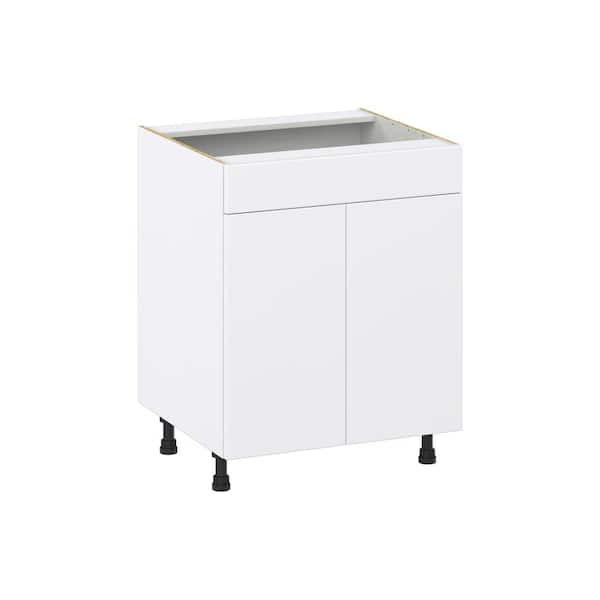 J COLLECTION Fairhope Bright White Slab Assembled Sink Base Kitchen Cabinet with a False Front (27 in. W X 34.5 in. H X 24 in. D)
