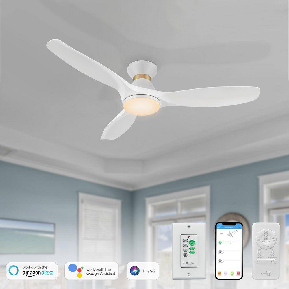 52 in. Indoor White Flush Mount Integrated LED Smart Ceiling Fan with Remote Control and Wall Control, 10-Speed DC Motor price history on PriceWatchPro