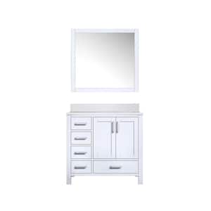 Jacques 36 in. W x 22 in. D Right Offset White Bath Vanity, Cultured Marble Top, and 34 in. Mirror