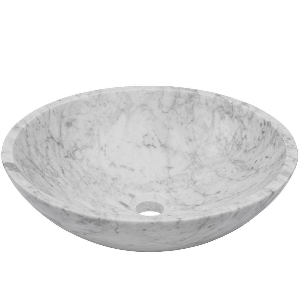 17'' White Carrara Marble Round Above-Counter Bathroom Sink
