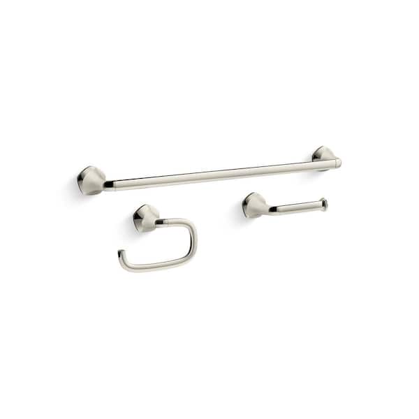 KOHLER Sundae 3-Piece Bath Hardware Set with Towel Rack/Towel Bar/Toilet Paper Holder in Vibrant Polished Nickel