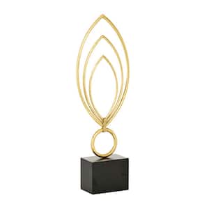 4 in. x 24 in. Gold Metal Abstract Sculpture with Black Base