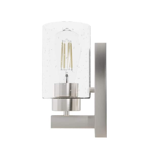 Hunter - Hartland 1-Light Brushed Nickel Wall Sconce with Clear Seeded Glass Shade