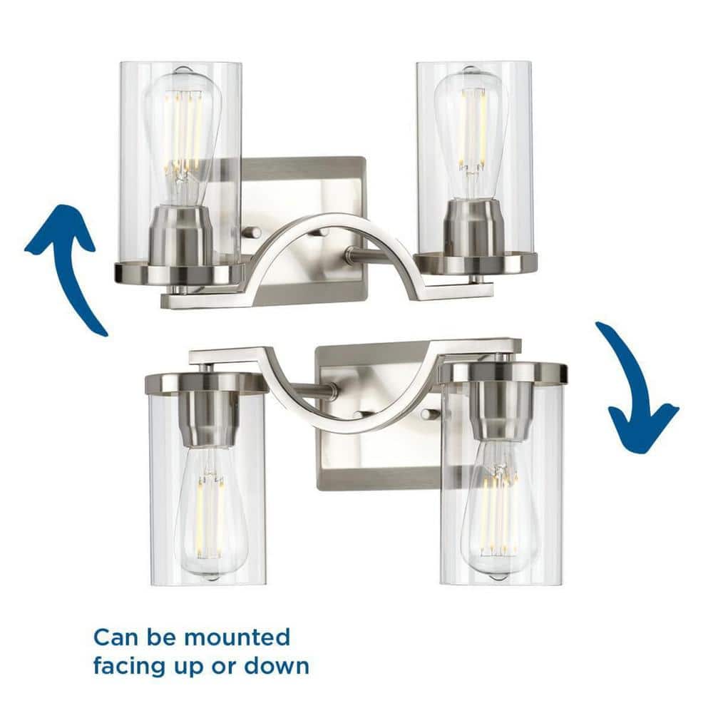 Lassiter Brushed Nickel 2-Light Wall Sconce with Clear Glass Shades