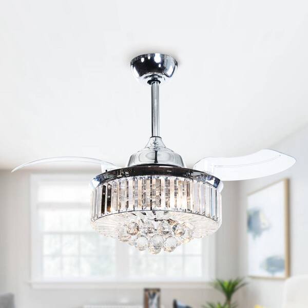 Chrome Retractable Crystal Ceiling Fan, Wayfair Chandeliers With Fans