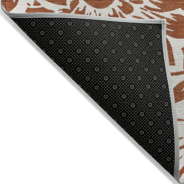 Rust, Ivory 2 ft. x 8 ft. Woven Floral Polyester Runner Indoor / Outdoor Area Rug