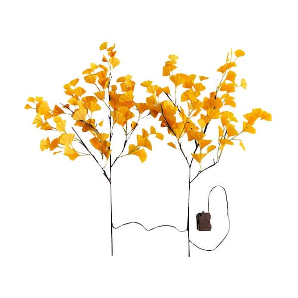 Indoor/ Outdoor Battery-Operated Lighted Ginkgo Branches, Set of 2