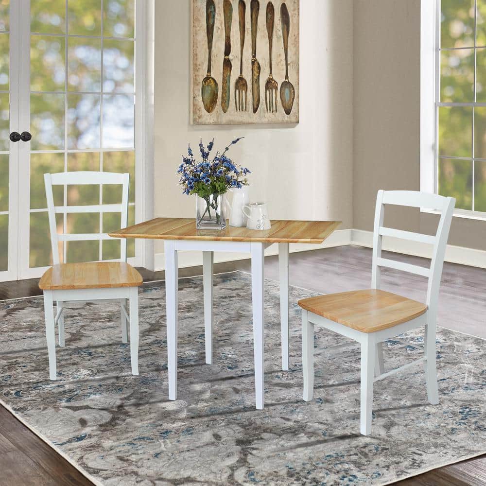 Elmwood White and Natural Solid Wood Extendable Dining Table