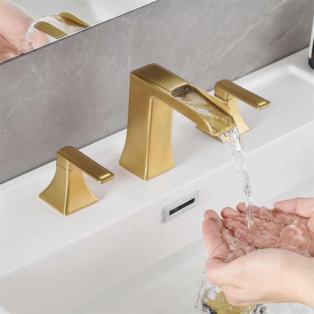 Brushed Gold Double Handle Widespread Bathroom Faucet with Pop-Up Drain