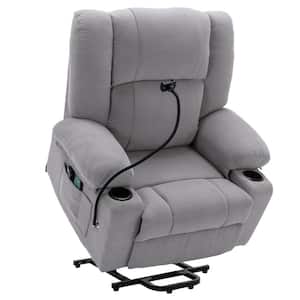 Gray Power Lift Massage and Heating Recliner for Elderly with Remote, Phone Holder, Side Pockets and Cup Holders