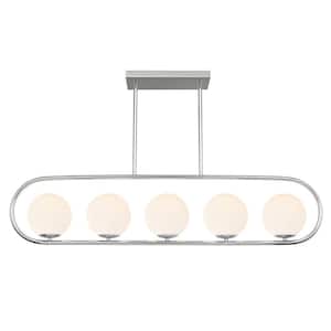 Audra 5-Light Chrome Chandelier/Island Light with Frosted Glass Shades