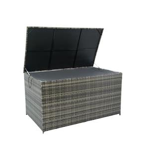 200 Gal. Mix Gray Wicker Outdoor Storage Box Deck Box with Lid