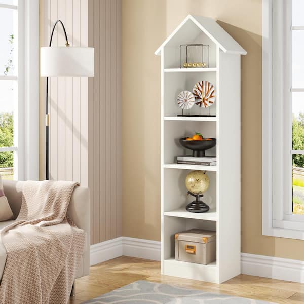 Frailey 15.7 in. Wide White 5 Shelf Bookcase, Narrow Bookshelf for Small  Space