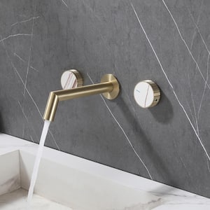 Double Handle Wall Mounted Bathroom Sink Faucet in Brushed Gold
