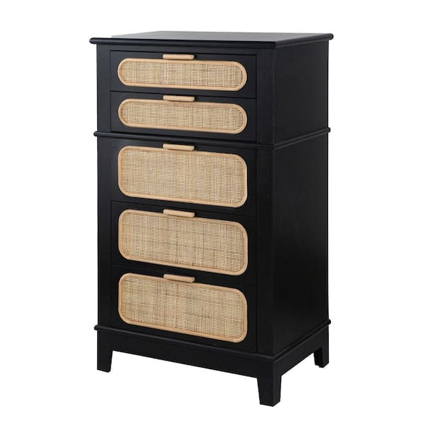 Benjara 18.1 in. Black 5-Drawer Wooden Tall Dresser Chest of Drawers