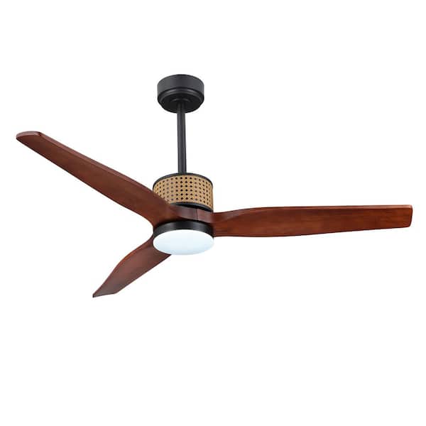 52 in. (4.3 ft.) 3 Solid Wood Blades Indoor Ceiling Fan with Integrated LED, Black and Walnut