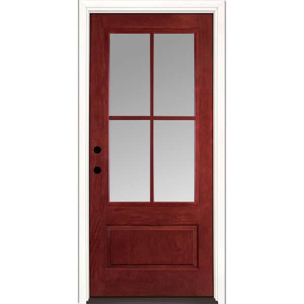 Feather River Doors 4-Lite SDL 36 in. x 80 in. Right Hand Inswing Clear 3/4 Lite Mahogany Stained Cherry Fiberglass Prehung Front Door