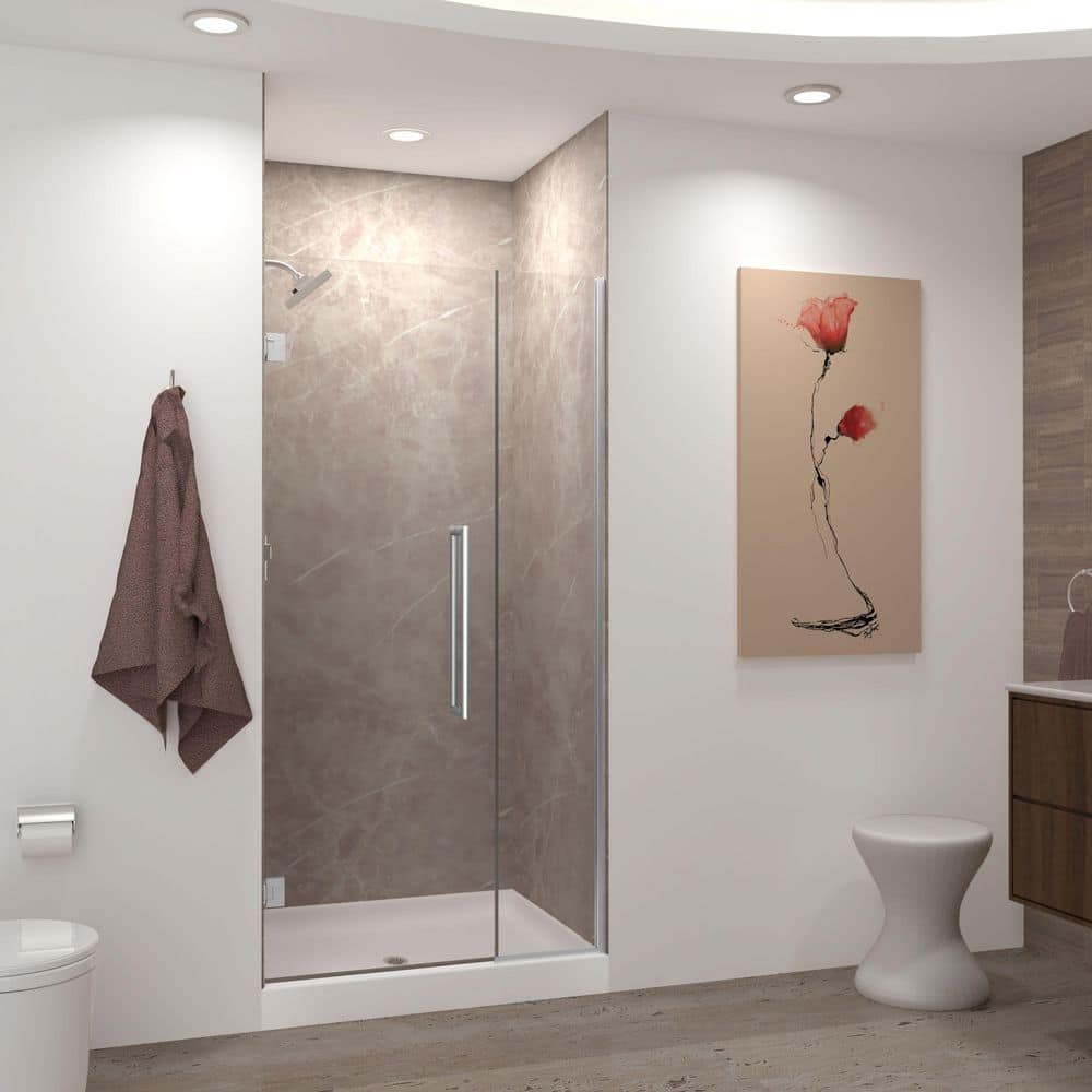 Elizabeth 37 in. W x 76 in. H Hinged Frameless Shower Door in Brushed Stainless with Clear Glass price history on PriceWatchPro