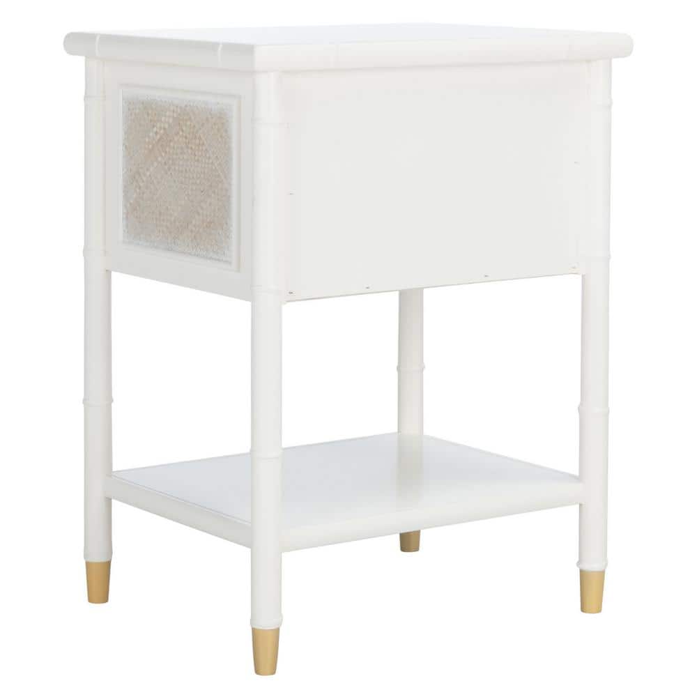 Elegant White and Gold Bamboo-Style Storage End Table