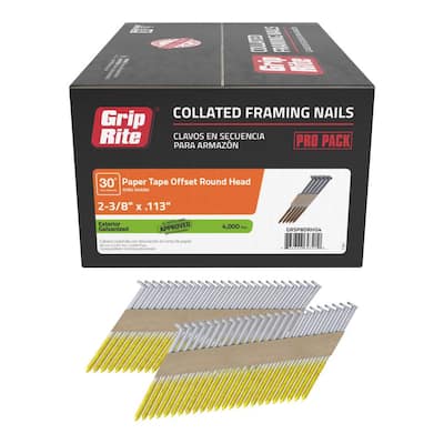 Grip-Rite 2-3/8 in. x 0.113 in. 30° Paper Collated Exterior Galvanized Offset Round Head Ring Shank Framing Nails 4000 per Box