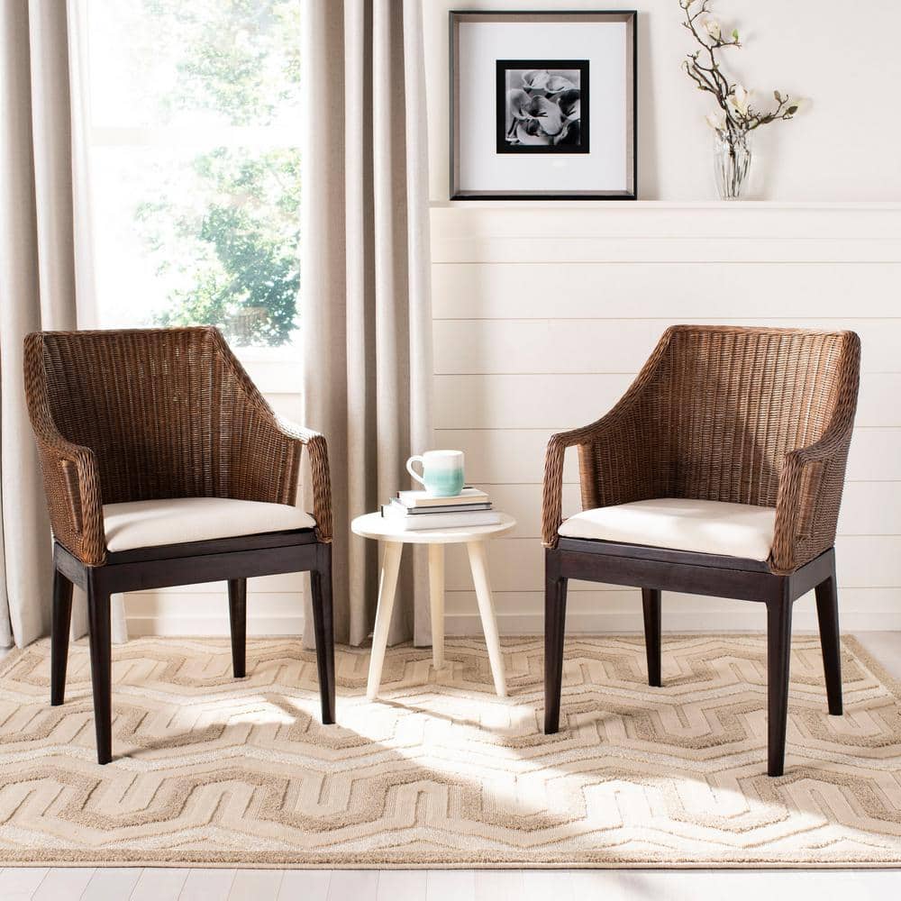 Coastal Spain Inspired White Cotton Cushioned Rattan Arm Chair