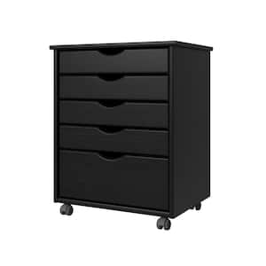 Original 4+1 Drawer Black 25 in. H x 21 in. W x 15 in. D Solid Wood Lateral Roll Cart File Cabinet