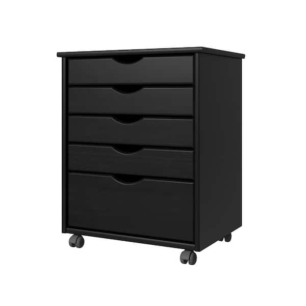 Adeptus Original 4+1 Drawer Black 25 in. H x 21 in. W x 15 in. D Solid Wood Lateral Roll Cart File Cabinet