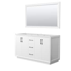 Strada 59.25 in. W x 21.75 in. D x 34.25 in. H Double Bath Vanity Cabinet without Top in White with 58" Mirror