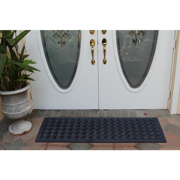 A1 Home Collections Grill Indoor/Outdoor Black 18 in. x 48 in. Rubber Easy to Clean All Weather Exterior Doors/Large Size Double Door Mat