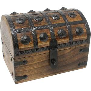 Large Brown Antique Treasure Chest Lockable Jewelry Wood Box