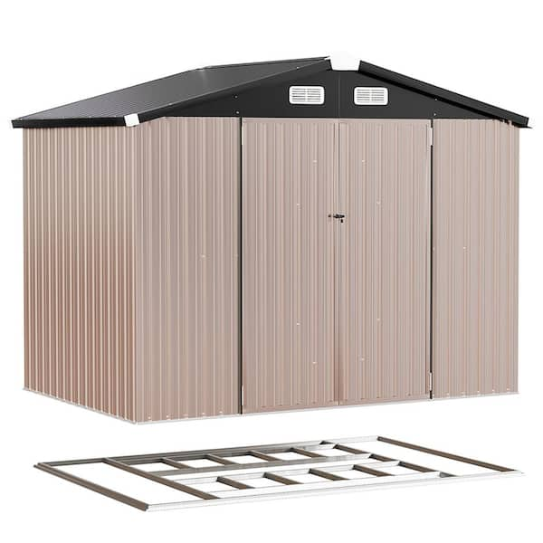 8 ft. W x 6 ft. D Brown Metal Storage Shed with Metal Base Frame Floor, Lockable Door and Vents for Garden (48 sq. ft. )