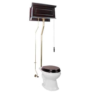 Hardwick High Tank 2-Piece 1.6 GPF Elongated Bowl Toilet in White Single Flush Dark Oak Tank and Pipe Seat not Included