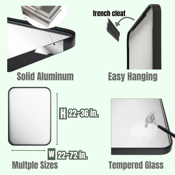 36 in. W x 30 in. H Rectangular Aluminum Framed Modern Silver Rounded Wall Mirror