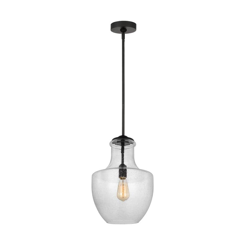Midnight Black Mini Pendant with Clear Seeded Glass Shade