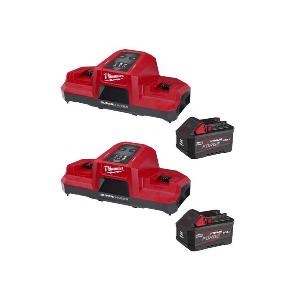 Milwaukee M18 18V Lithium-Ion HIGH OUTPUT Starter Kit with REDLITHIUM FORGE 6.0Ah Battery and Super Charger (2-Pack) -  48-59-1861-x2