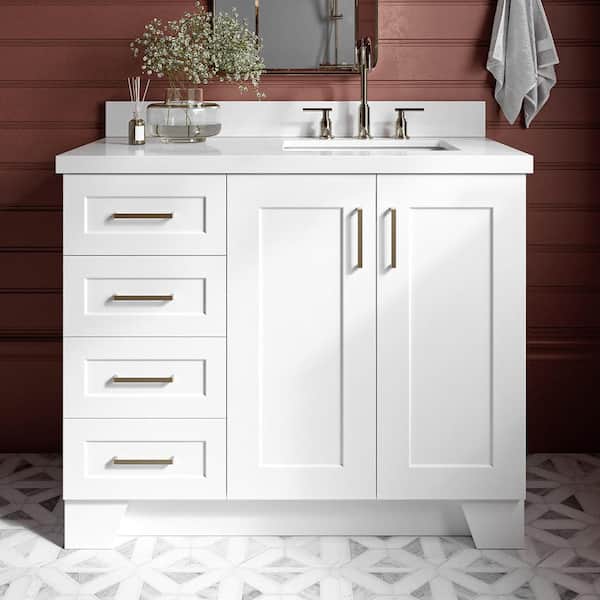 ARIEL Taylor 43 in. W x 22 in. D x 36 in. H Freestanding Bath Vanity in White with Pure White Quartz Top