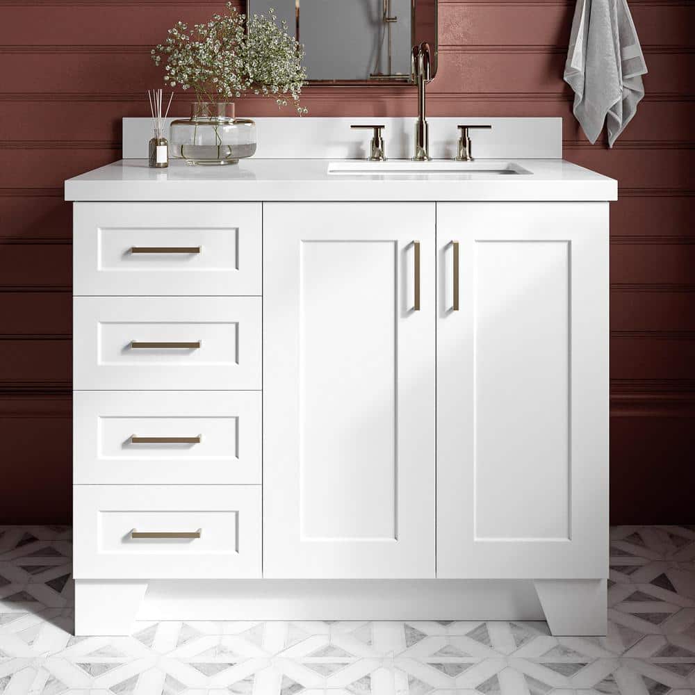 Taylor 43" White Quartz Single Sink Vanity with Brass Hardware