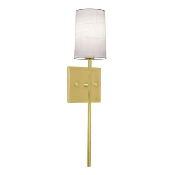 Rose 1-Light Satin Brass, White Wall Sconce with White Metal Shade