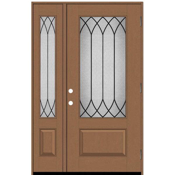 Steves & Sons Regency 53 in. x 80 in. 3/4 Lite Spire Decorative Glass LHOS Autum Wheat Mahogany Fiberglass Prehung Front 14 in. SL