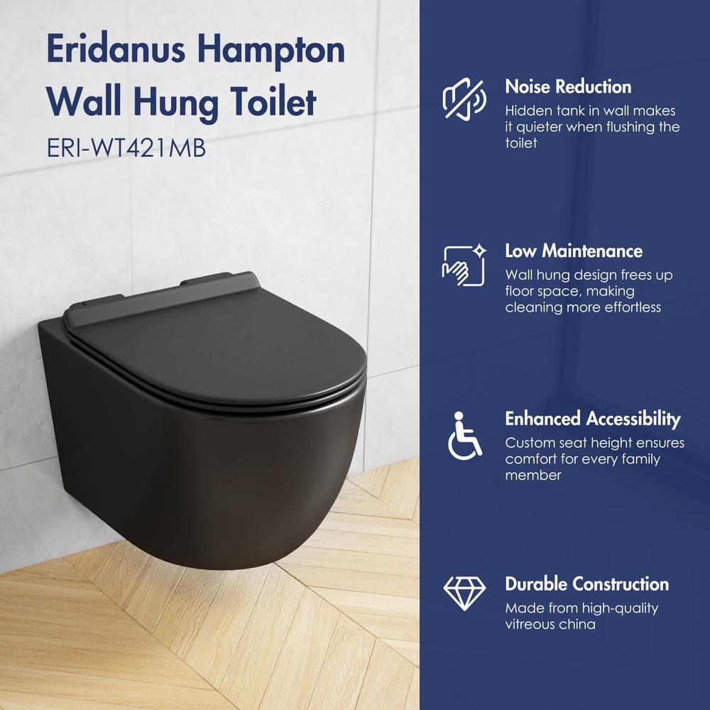 Hampton Matte Black Elongated Wall Mounted Dual Flush Toilet