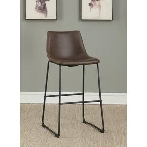 Michelle 28 in. Black and Brown Solid Upholstered Back Metal Frame Bar Stool (Set of 2)