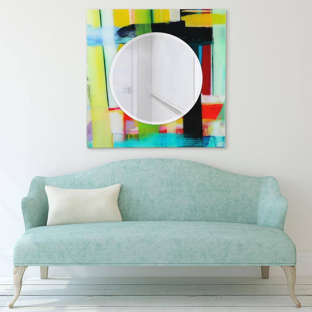 36" Round Frameless Beveled Mirror with Colorful Tempered Glass Frame