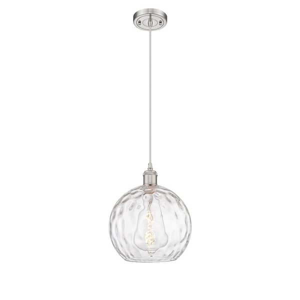Athens Water Glass 1-Light Brushed Satin Nickel Globe Pendant Light with Clear Water Glass Shade